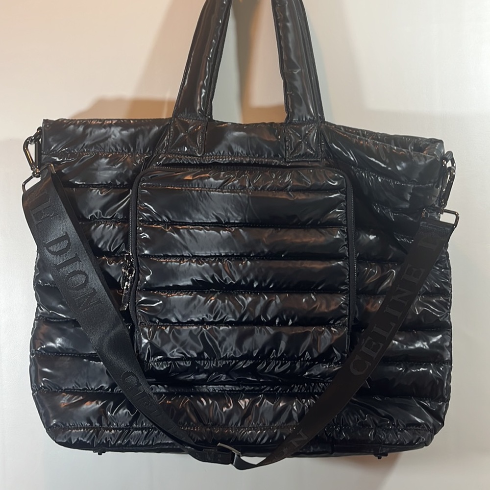 NEW Celine Dion Dynamics Collection Nylon Tote Black Removable Long Strap Quilt